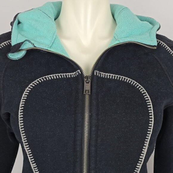 Lululemon Scuba Hoodie Black Full Zip Black Teal Cable Knit Fleece Lined Size 4 - Picture 6 of 15